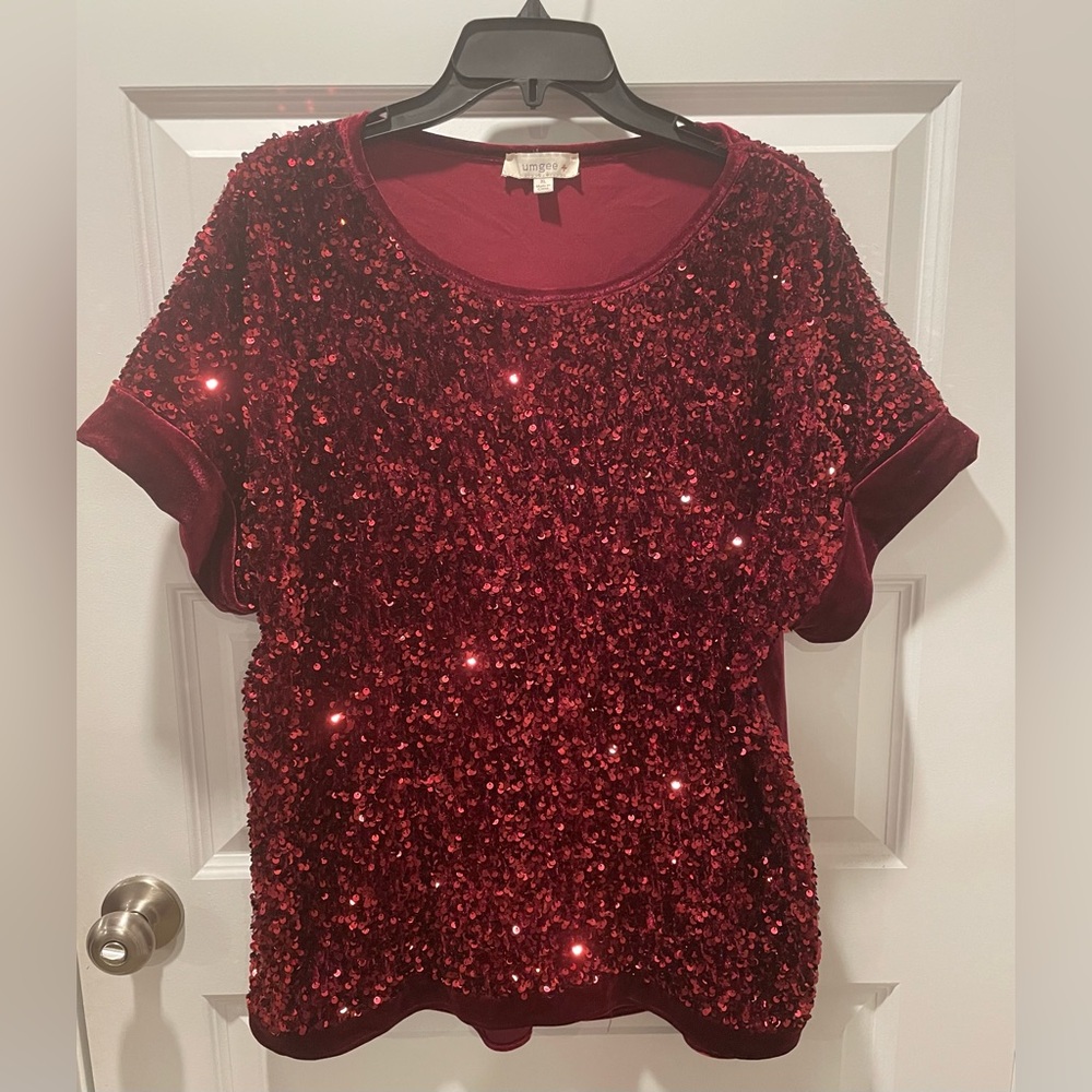 Umgee Burgundy Sequin Velvet Blouse